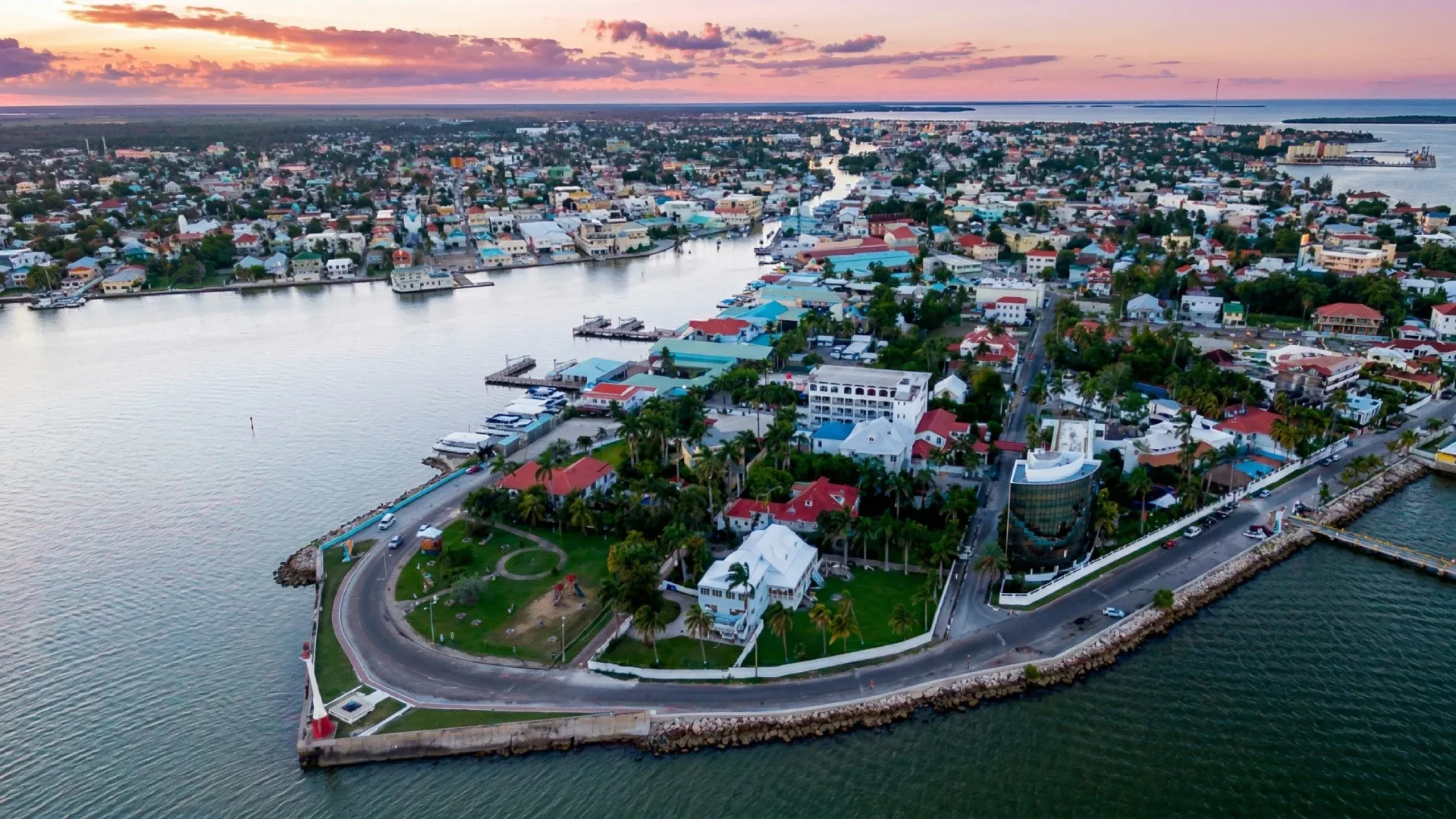 The streets of Belize City dressed in the national colours of red, white and blue during Patriotic Month.