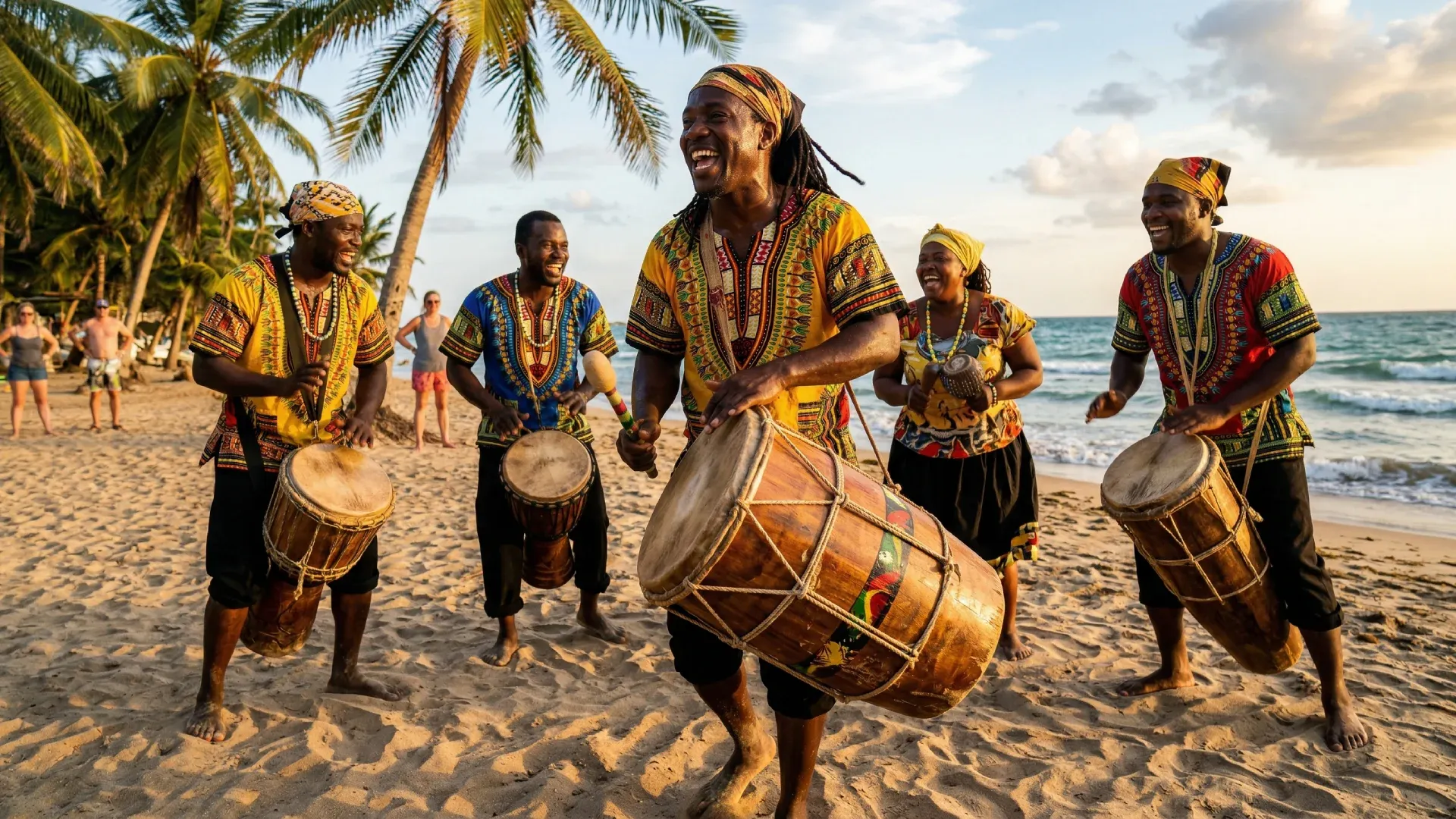 Garifuna drummers and dancers celebrating Settlement Day in Dangriga, Stann Creek District, Belize.
